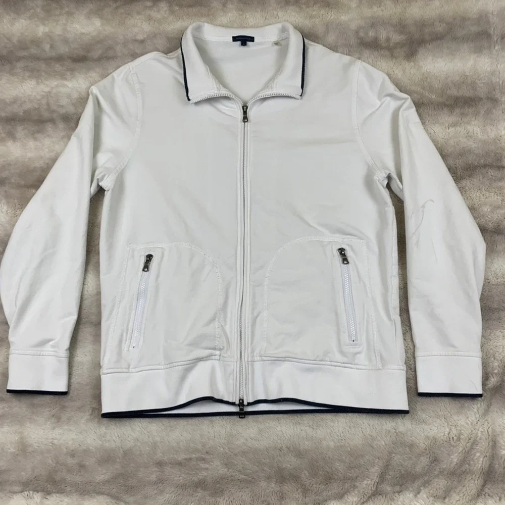 Patrick Assaraf Mens Full Zip Track Jacket‎ Large Pima Cotton White Lightweight